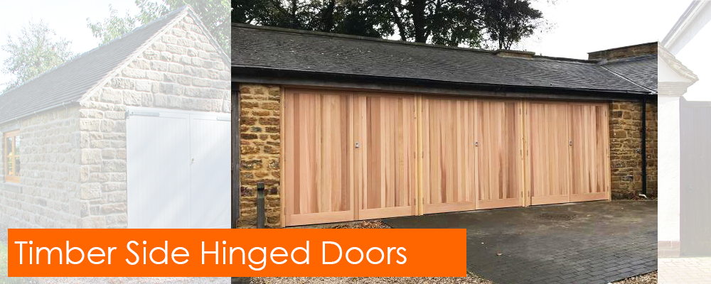 Period style timber side hinged garage doors
